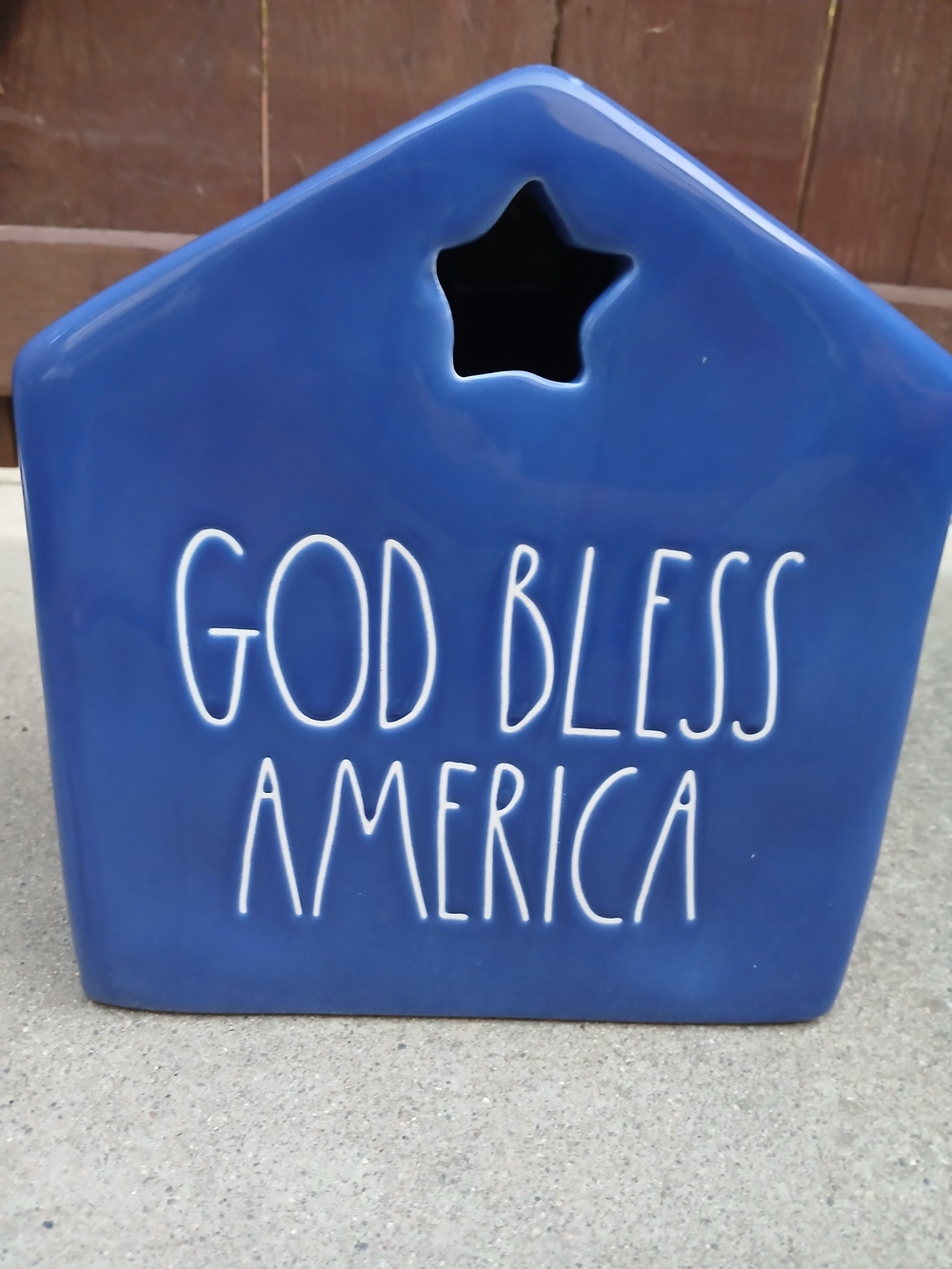 Rae Dunn "God Bless America" Blue Ceramic Birdhouse / Decor. Blue